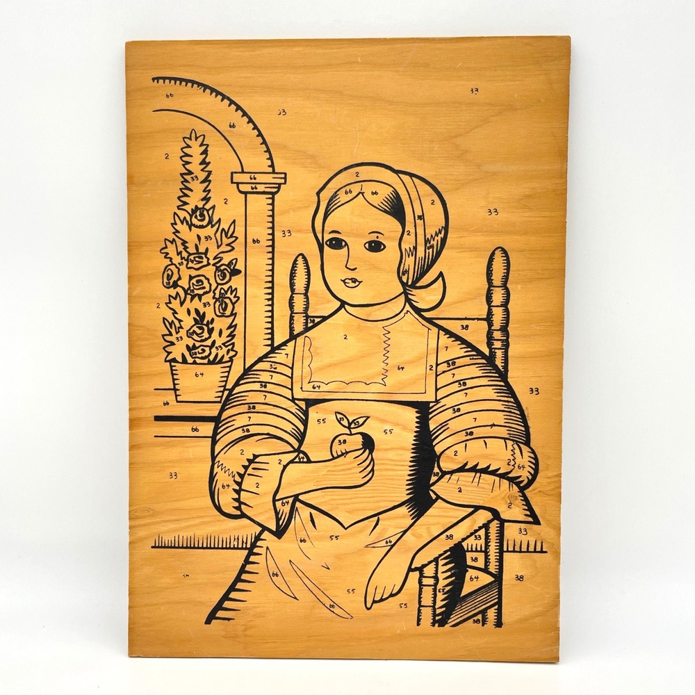 Vintage Avalon 4302 Country‎ Girl Early American Paint by Number Wood Panel